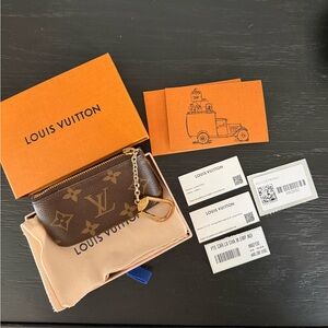 Louis Vuitton Brown Monogram Key Pouch with Gold Hardware (FREE SHIPPING)